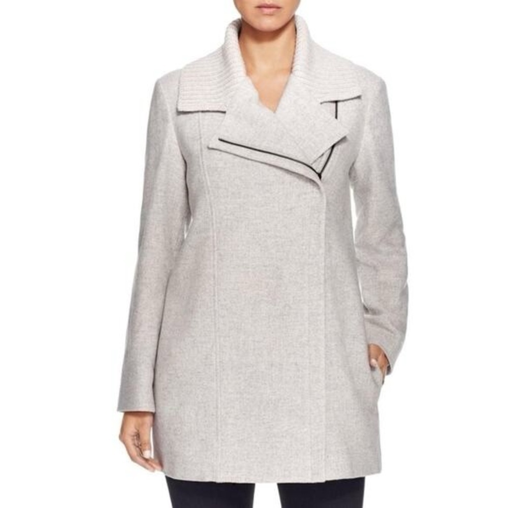 Boss Hugo Boss gray Kamine Wool Jacket Coat $625 Knit Collar 6/med chic modern